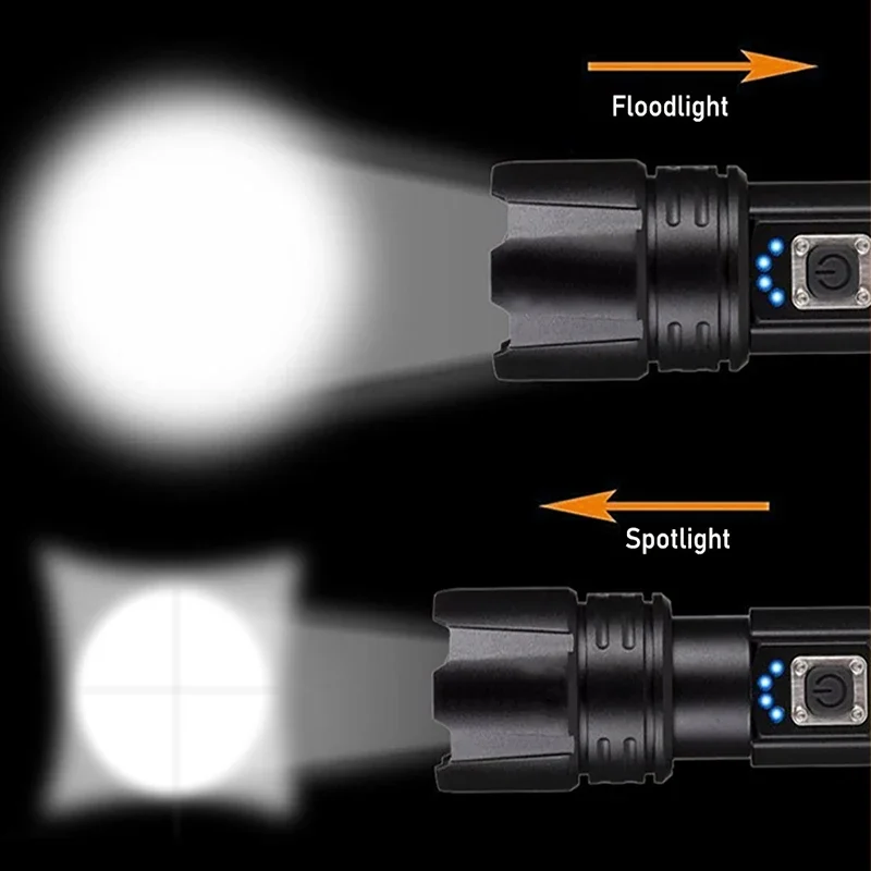 Mini linterna Led de alta potencia, luz recargable por USB, potente, Zoom telescópico, 30W, XHP50, XHP70, 18650, 26650