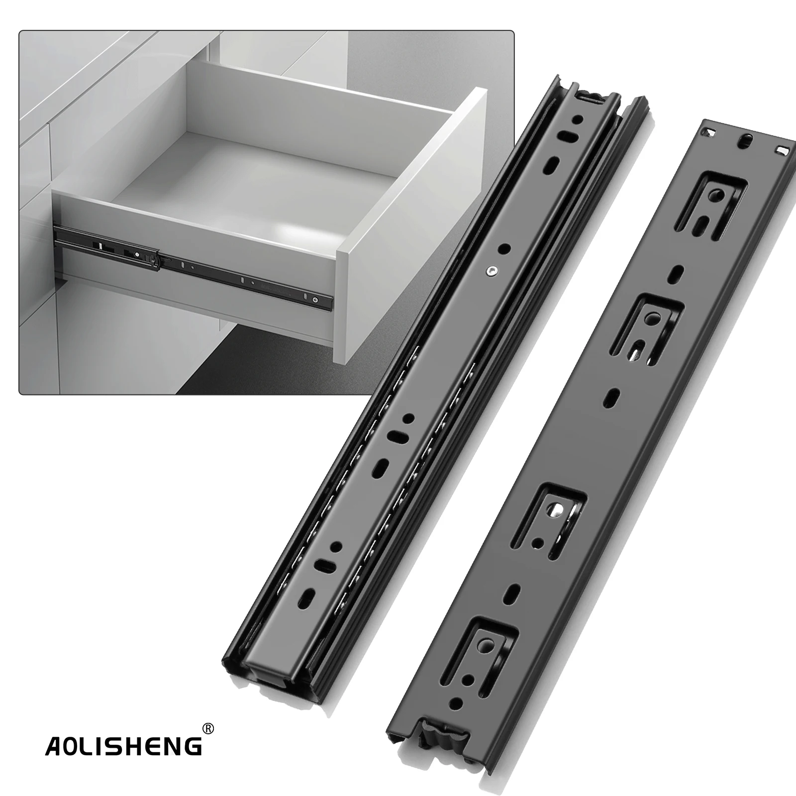 

AOLISHENG Thickened Telescopic Drawer Slides 45mm Mute Three Sections Full Extension Ball Bearing Kitchen Cabinet Drawer Rail