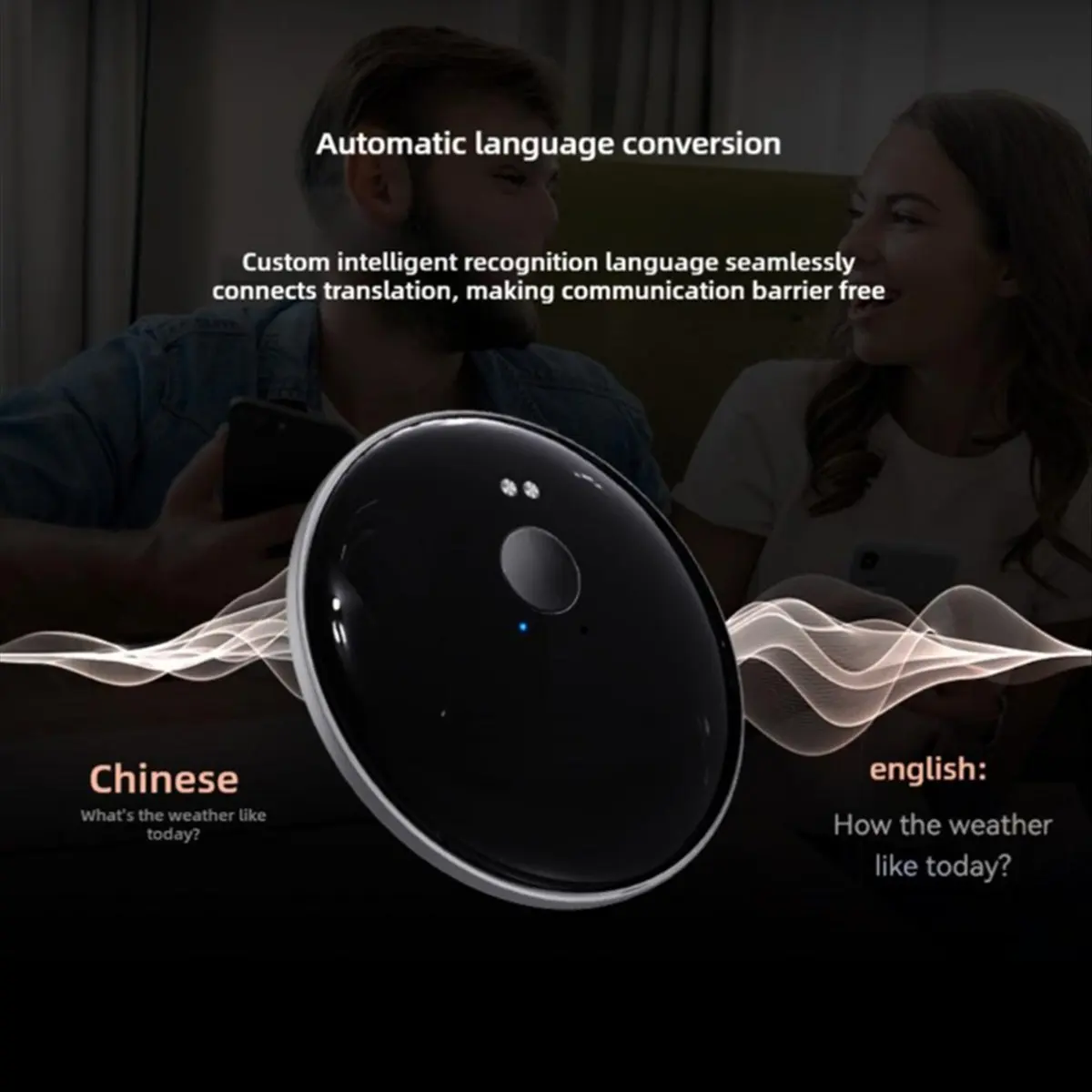AI 102 Intelligent AI Mobile Assistant 50 Languages Bluetooth Voice Translator Audio Photo Recognition Translation Black