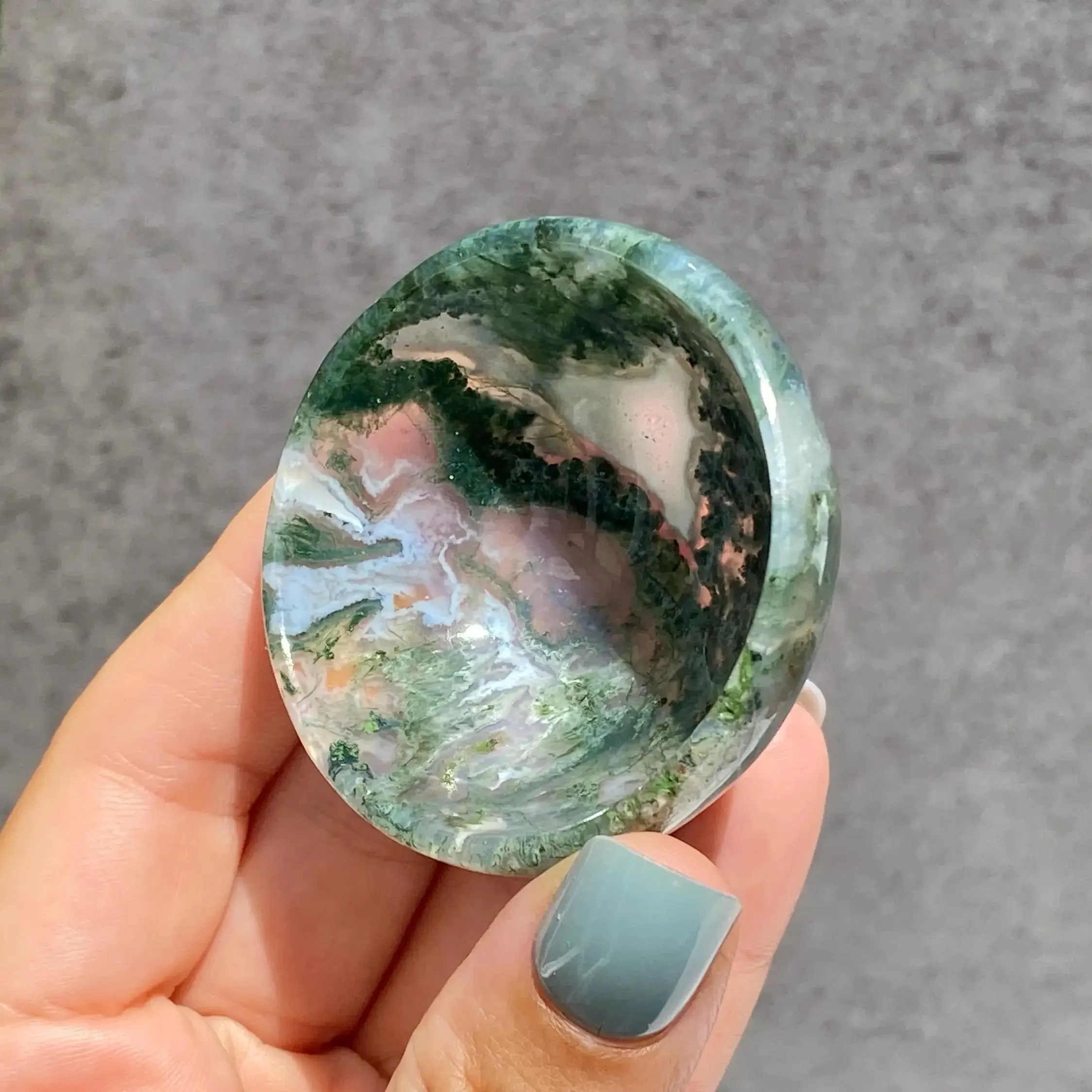 1pc Moss Agate Mini Bowl Carving, Bohemian Style Collectible, Unique Crystal Gift for Home Decor, Christmas, Valentine's Day