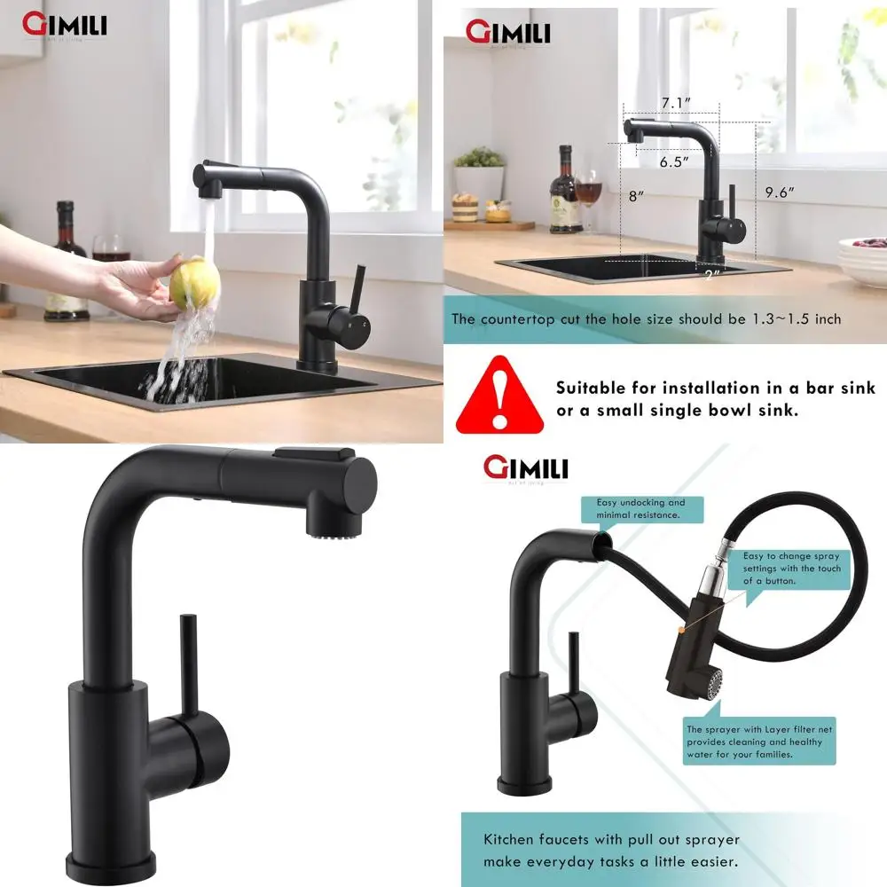 

Матовый черный кухонный смеситель с одной ручкой и выдвижным распылителем для подготовки раковины, горячей/холодной воды