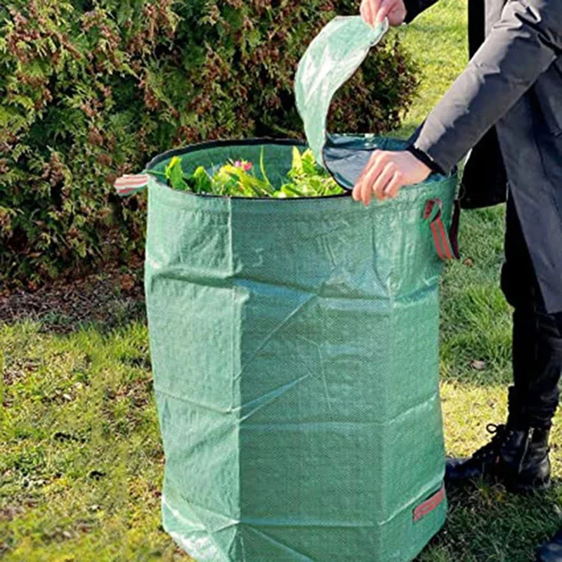 PZHI Garden Leaf Bag with Cover, 300L 80 Gallons Reusable Waste Bags, Waterproof Tear Resistant Leaf Storage Bag for Yard Work