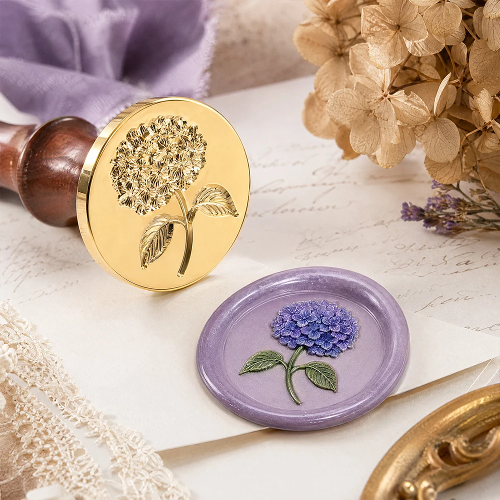 3D Relief Hydrangea Wax Seal Stamp, Vintage Brass Floral Stamp for DIY, Wedding, Envelope & Christmas Card