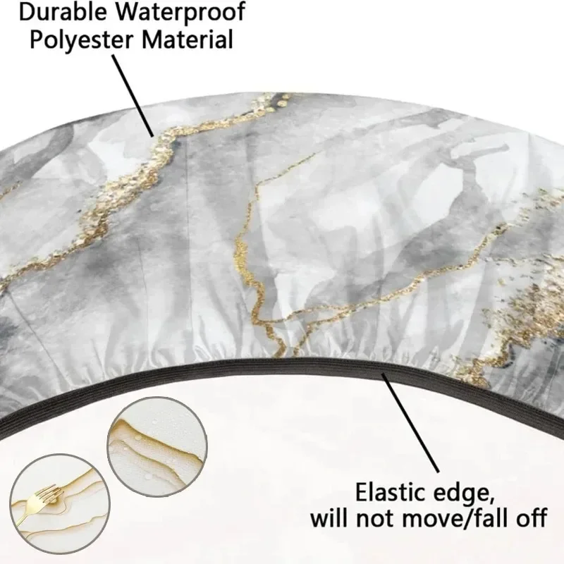 Waterproof Washable Elastic Edge Design Round Table Cushion Round Marble Tablecloth with Exquisite Pattern Table Decor