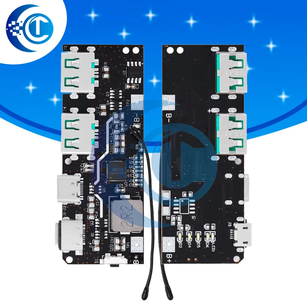 18650 QC4.0/QC3.0 Power Bank Module - Dual USB 22.5W, Micro/Type-C Input with LED & Temp/Circuit Protection