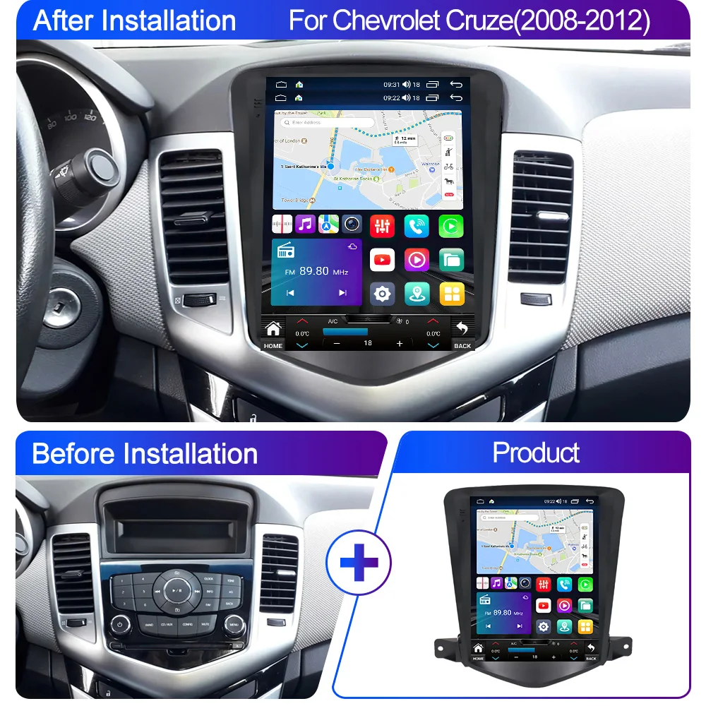 LEHX Pro 8Core 4G Android 14 Radio de coche Multimedia para Chevrolet Cruze J300 2008-2012 estilo Tesla Carplay Auto 2 din estéreo GPS 5