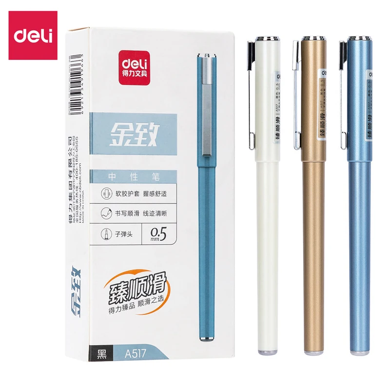 Deli-A517 Neutral Pen 0.5mm Bullet Head Fast pen Drying Writing Smooth Student stationery Office Regular plastic neutral pen