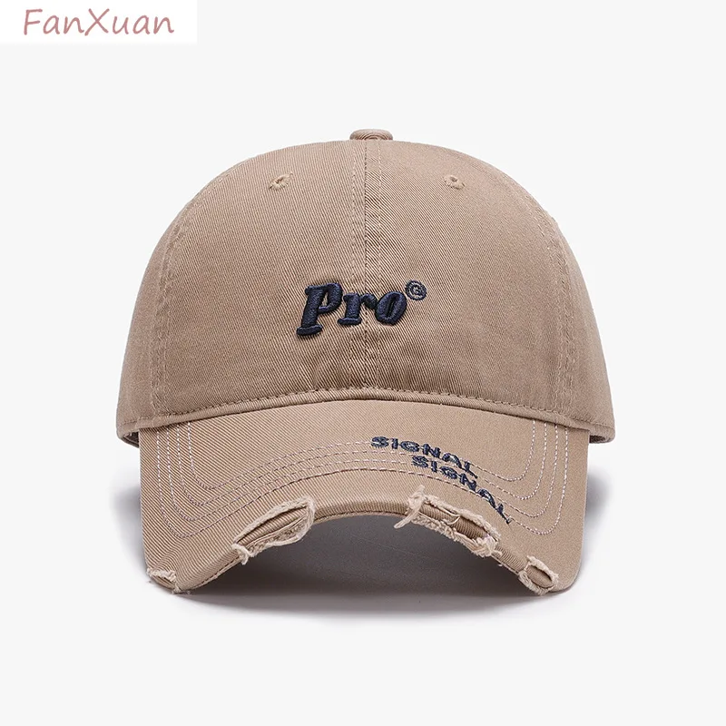 

cotton soft top baseball cap for women men letters embroidered spring summer caps ripped distressed