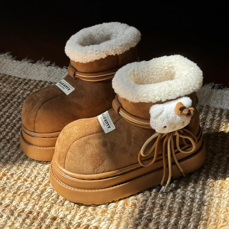 

Зимние сапоги, ботильоны, туфли на плоской подошве, модная зимняя обувь из искусственной кожи с героями мультфильмов для девочек, нескользящая теплая коричневая обувь, размер 36-41