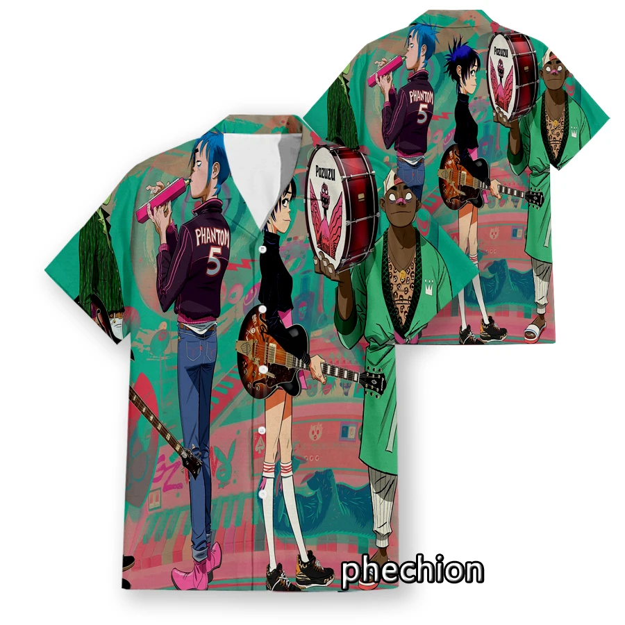 

Phechion Hawaiian Short Sleeve Men's Shirt Gorillaz Band Funny 3D Printed Casual Shirts Fashion Men Tops W27