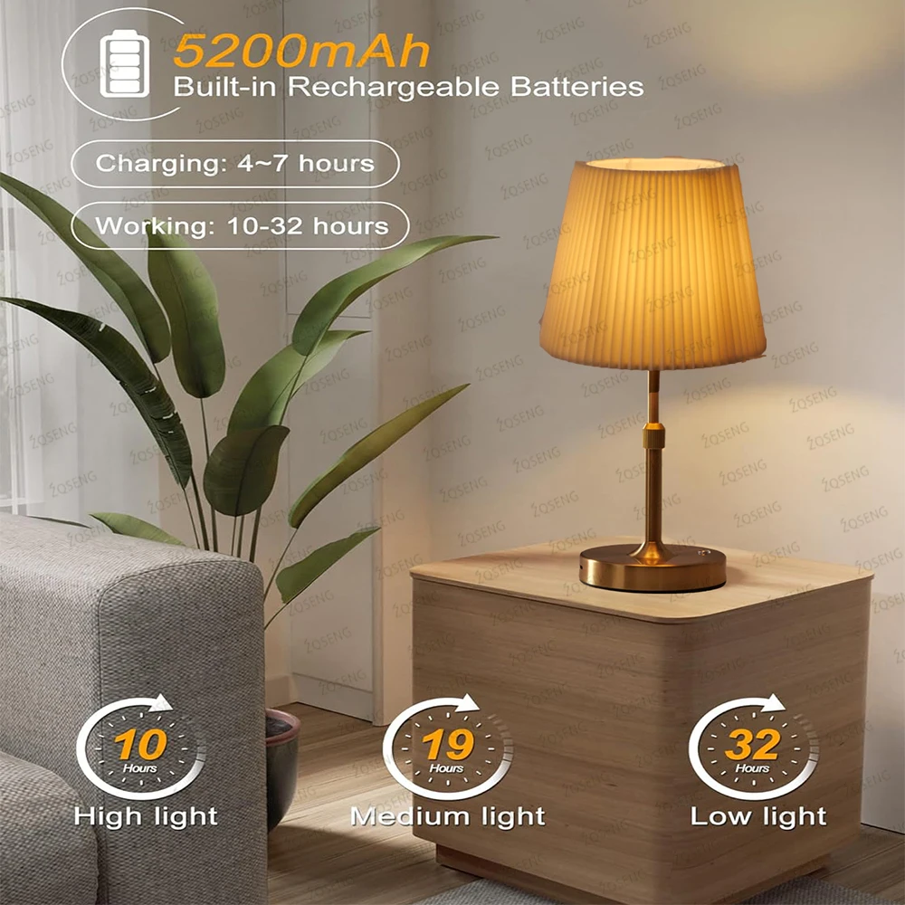 Metal table lamp with adjustable height PortableWirelessTouch Desktop Night Light  for Restaurant Hotel Bar Bedroom Readinglamp