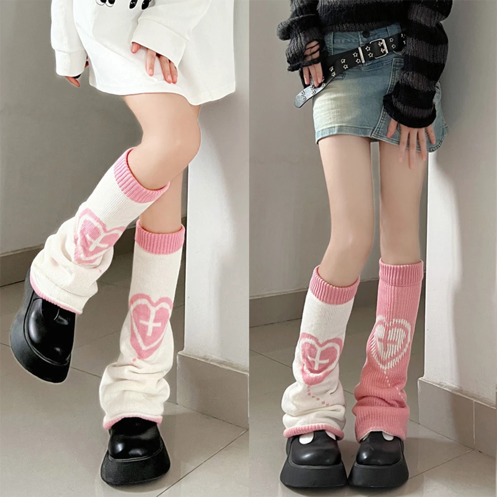 Korean Y2K Leg Socks Women Wear Both Sides Leg Warmers Long Socks JK Punk Knitted Stockings Girls Asymmetric Wool Foot Cover