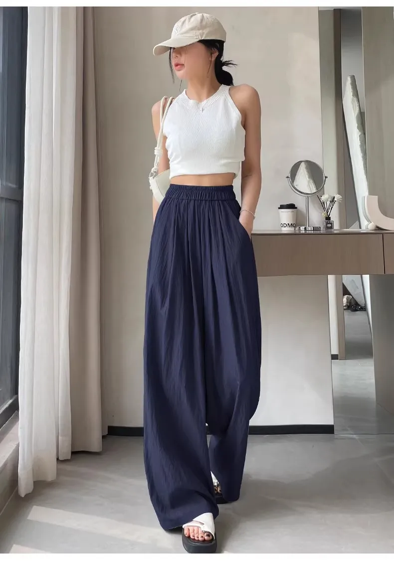 

New Ice Silk Wide-leg Pants for Women in Summer, Thin, High-waisted, Slimming, Loose, Laid-back and Casual, Cool Pants for Women