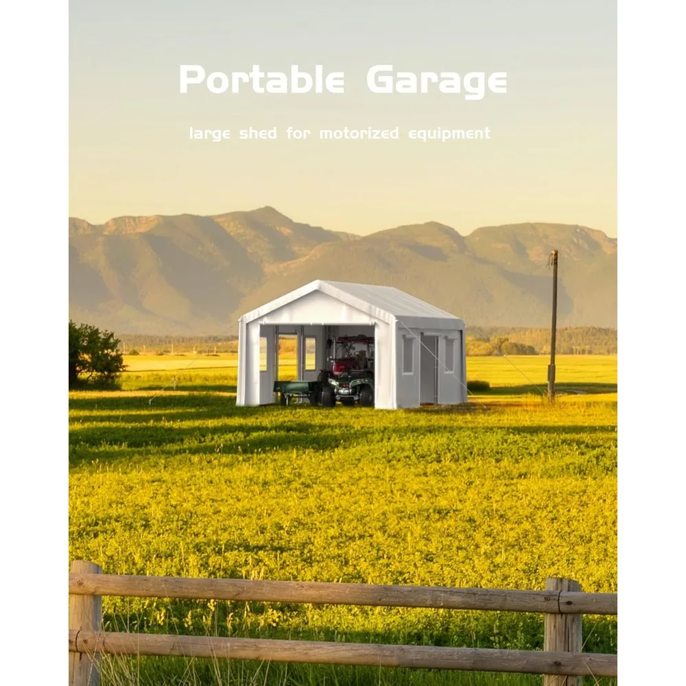 

10 x 20 Ft Heavy-Duty Carport, Portable Garage, 180g PE Waterproof Canopy and 8 x 1.0 mm Poles for Full-Size Pickup Trucks, Boat