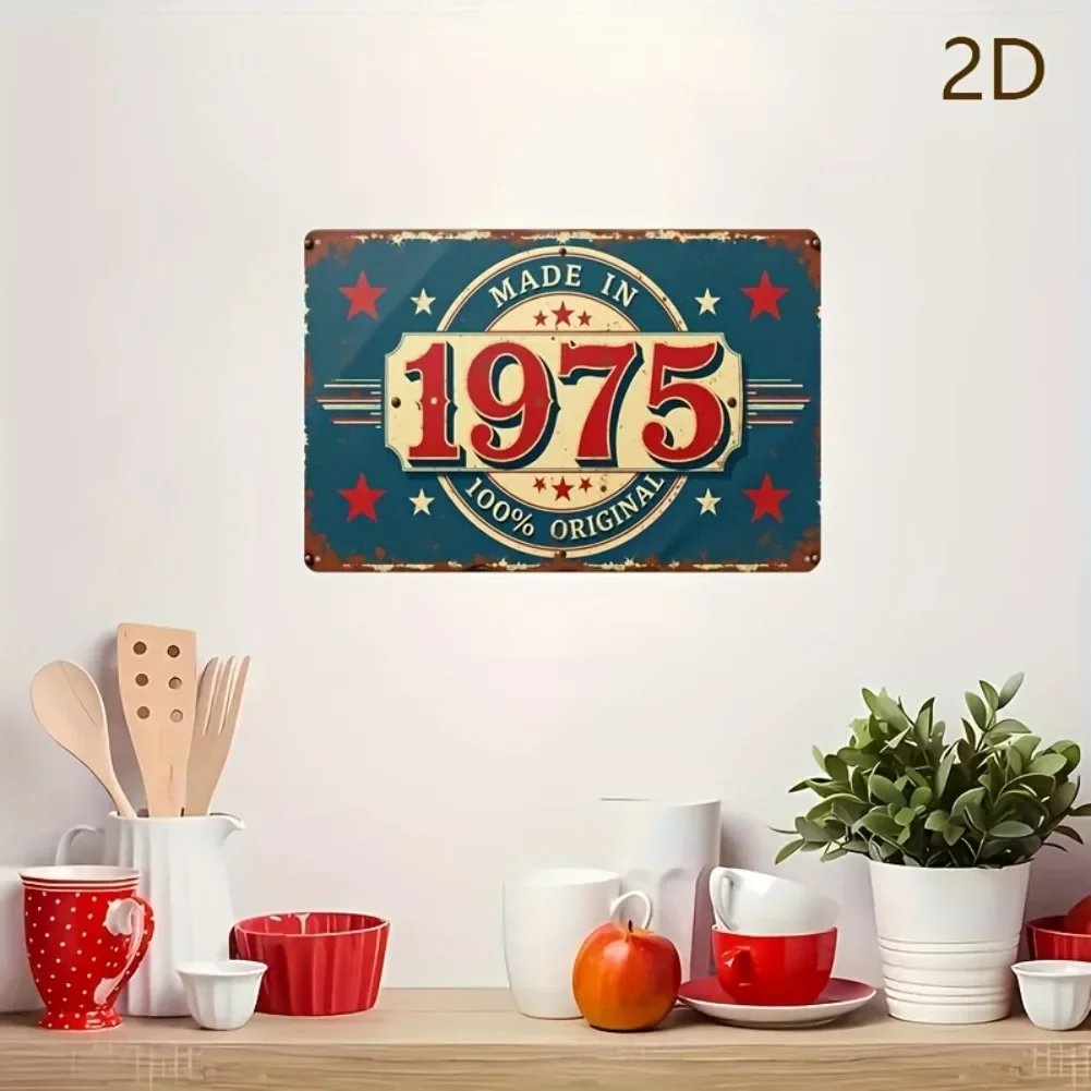1 قطعة لوحة فنية جدارية كلاسيكية من القصدير المعدني لعام 1975 - "صنع في عام 1975 أصلية 100%" لوحة حديدية ريفية، ديكور ريترو 12 × 8 بوصة