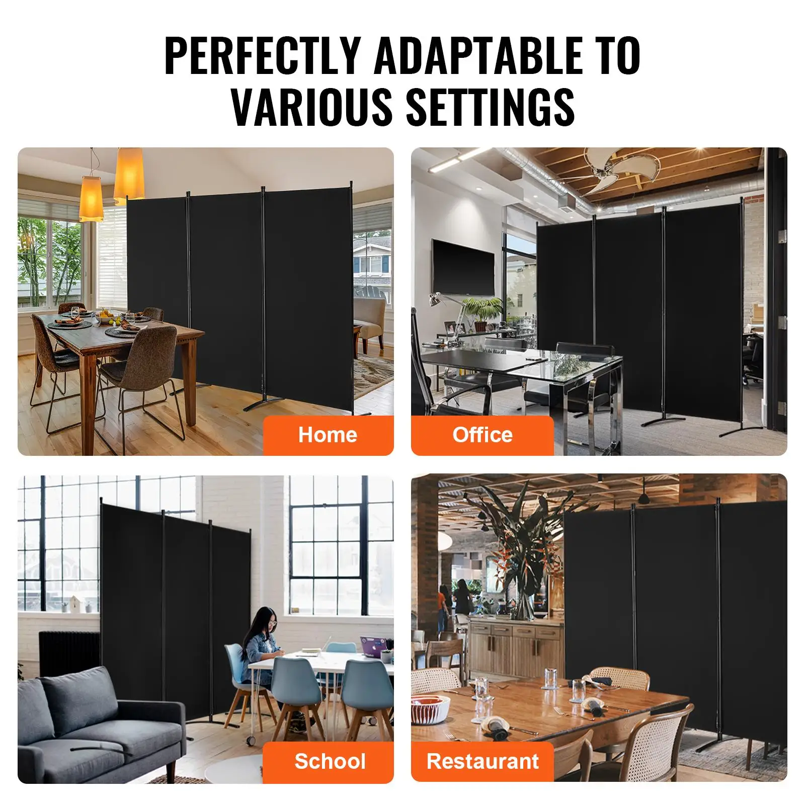 3 Panel Folding for room Divider Screen Portable Freestanding Partition for office Bedroom Study Black