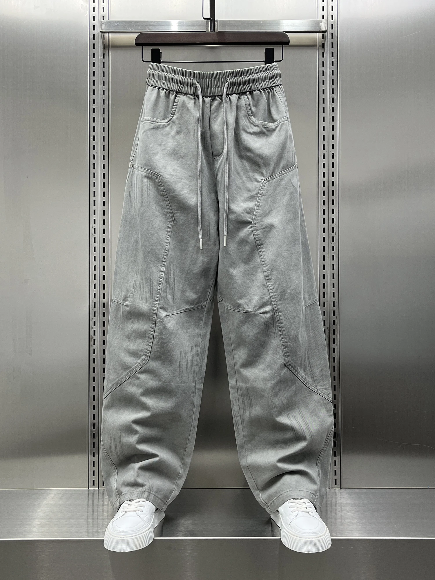 

Модные корейские уличные брюки-карго с эффектом пэчворк, мужские, весенние, новые, свободного кроя, с заклепками, длинные, повседневные, в стиле фэшн