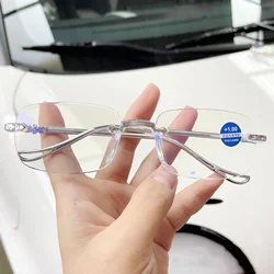 Luxury Diamond Cut Reading Glasses Women Rimless Anti Blue Light Eyeglasses Ladies Plus Prescription Eyewear Diopter 1.0 To +4.0