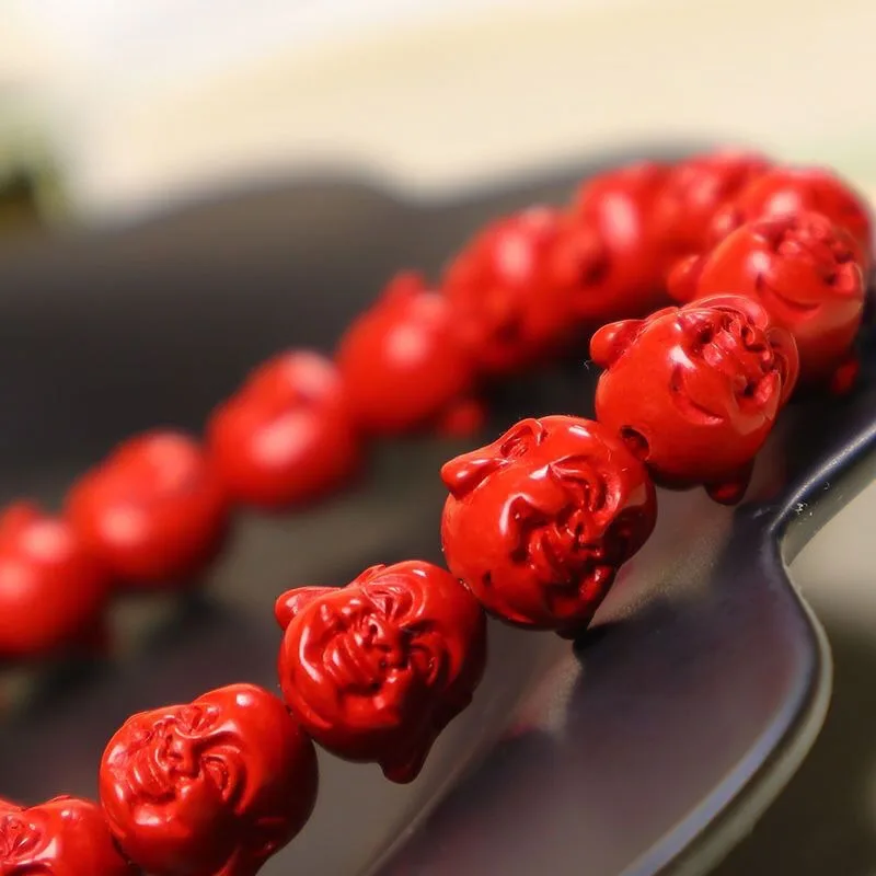 Vermilion Bracelet Buddha Head Bead Men's and Women's Red Sand Bead Carrying Bracelet