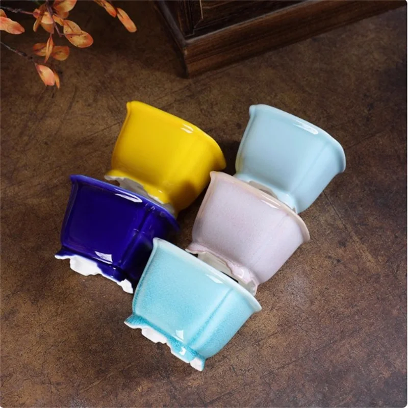 Pure Color Glazed Square Porcelain Bonsai Pot,Small Flower Vase,Dormitory Planting, Desk Table, Garden Decoration