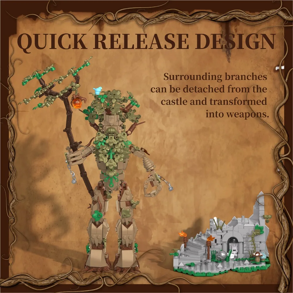 Wooden Man Dolls Arboreal Keep Building Set Classic Movie-Themed Mini Particle Blocks Assembly Toys for Kids Halloween DIY Gifts