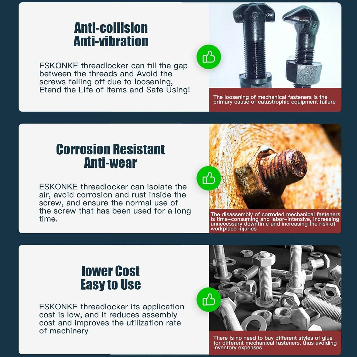 Thread Locker 243 Medium Strength Lock Tight Seal Fasteners 10ml Removable Thread Tightening Agent for Inert Metals Screw Agent