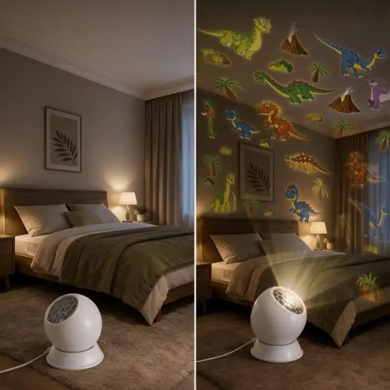 【K】Dinosaur Themed Dynamic Projection Lamp 360° Rotation For Light Bedroom Living Room Children's Birthday Parties Gift