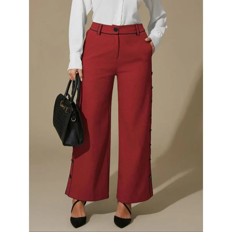 Plus Size 1XL-5XL New Women's Solid color High Waist Straight Pants Fashion Trousers Loose Female Pants