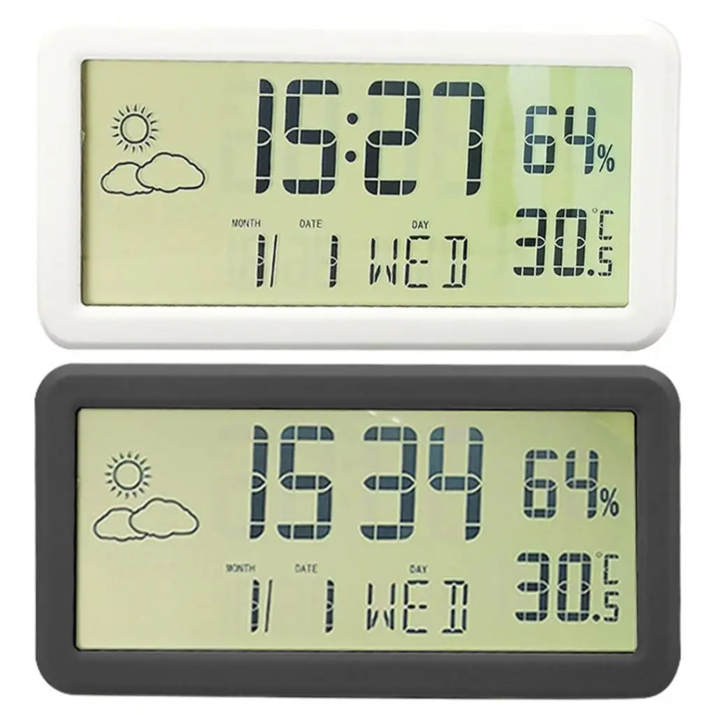 Indoor Digital Clock Battery Operated Thermometer Hygrometer Calendar Snooze