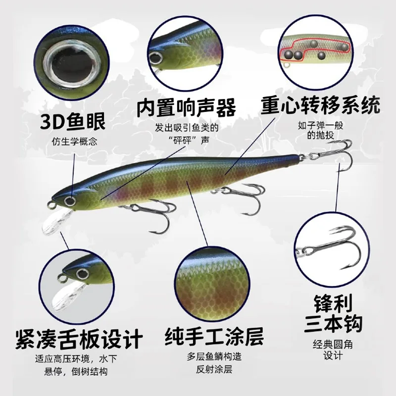 Lucky Craft Lightning Minnow 110 Hover Slow Float Long Trolling Hard Bait Sharp Treble Hook Bass Pike Fishing Lure