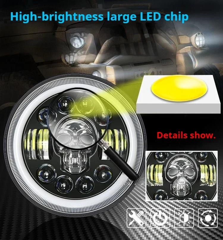 7 Inch RGB 7‑Color Round LED Headlight H4 Hi‑Lo Beam Waterproof Modified Headlamp For Jeep Wrangler Harley Motorcycle