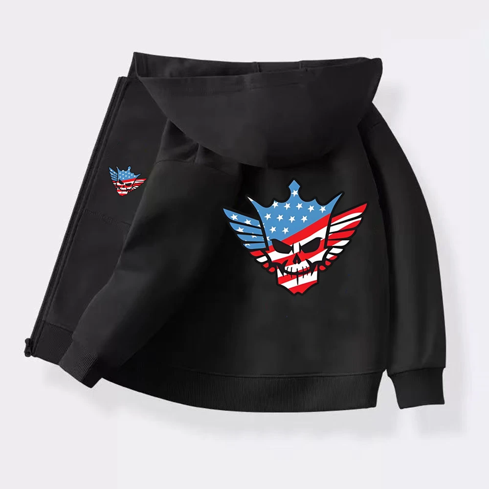 Children Hoodie Zip Up Cardigan Kid 3-12 Year Tops Cody Rhodes Wrestling Match Print Pattern Girl Pink Boy Black Coat Hoodies