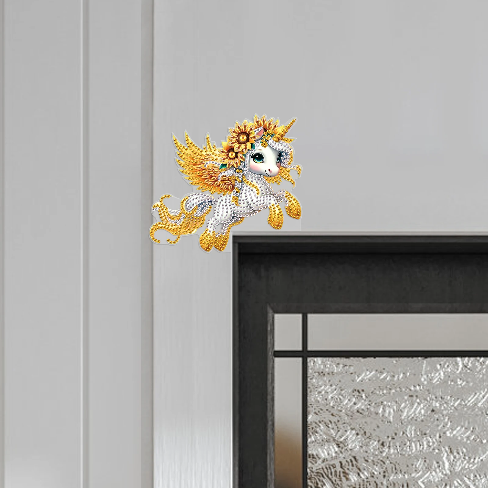 مجموعات ديكور ركن الباب الماسي، حصان أبيض أكريليك شكل خاص باب المطبخ المنزلي الماسي، إطار الصورة ديكور فني هدية