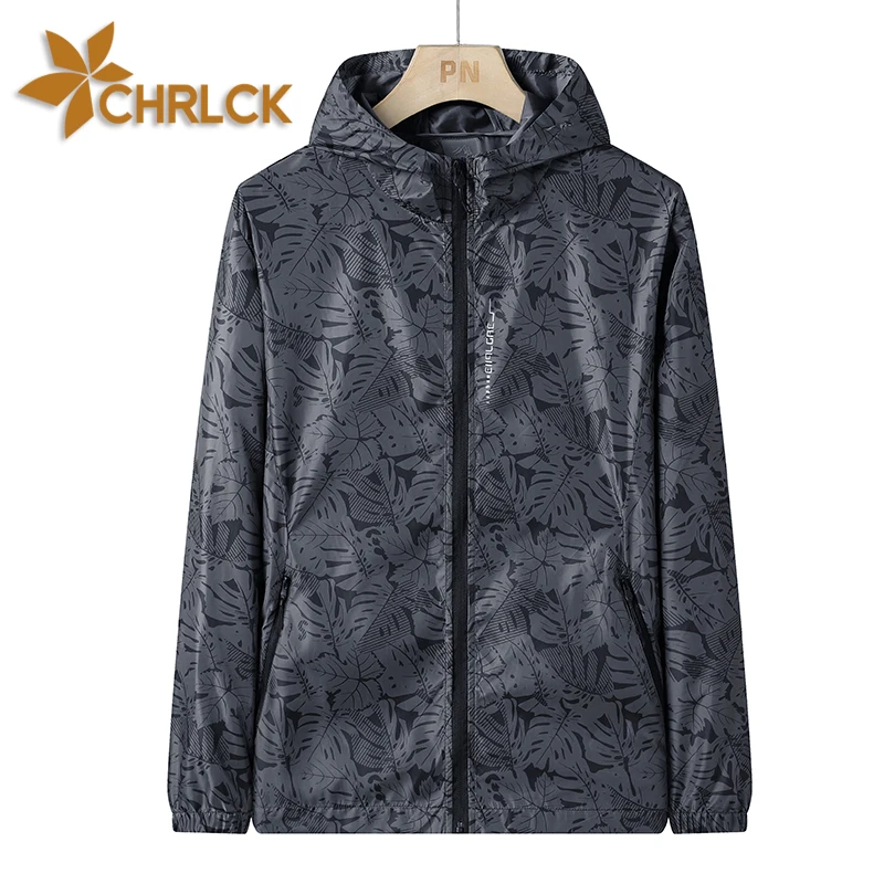 CHRLCK Men\'s Hiking Fishing Waterproof Jackets Printing Sun Protection Clothing Men Breathable Skin Coat Anti-UV Windbreakers