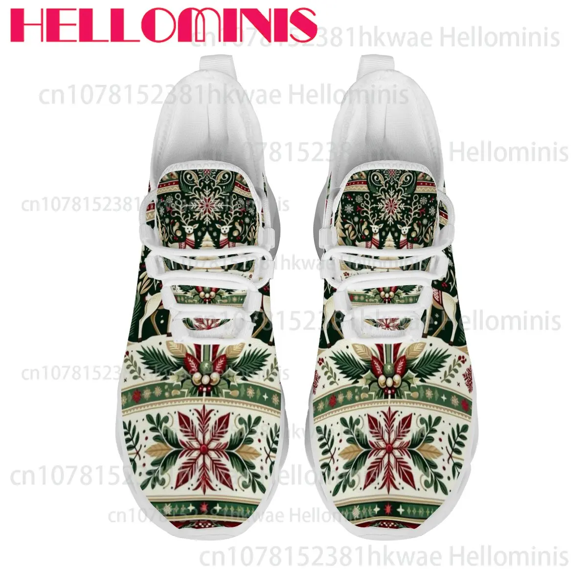 Christmas Ethnic Pattern Mesh Sneakers Women Men Non‑Slip Twisted Sole Casual Walking Shoes Holiday Daily Wear Footwear