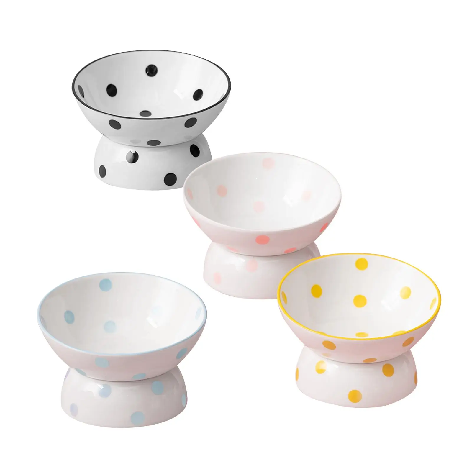 Ceramic Elevated Cat Feeder Bowl Slant Porcelain Pet Cat Dish Shallow Bowls Snack Bowl