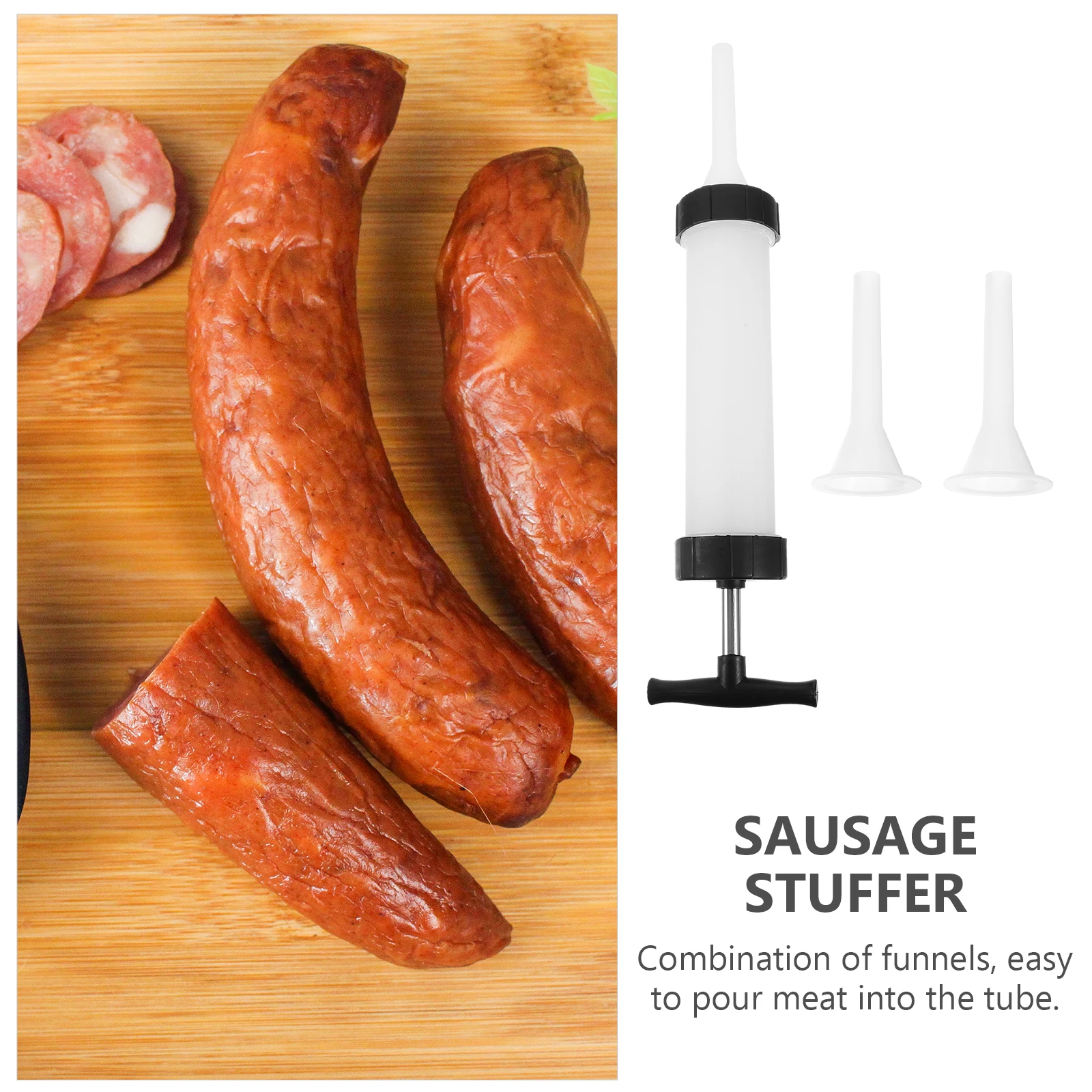 

1 set 1 Set Manual Filling Tube Sausage Filler Tool Funnel Meat Stuffer Easy Install Comfort Handle Sausage Making Tool
