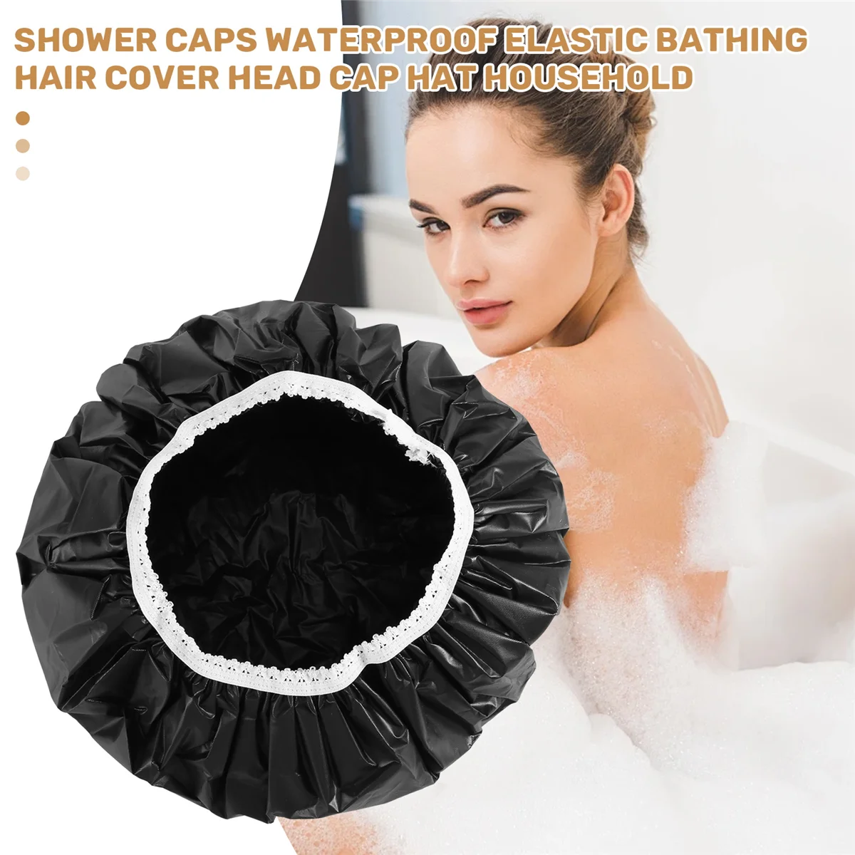 1Pcs Household Waterproof Shower Cap, Swimming Cap, Hotel Elastic Shower Cap Hair Set (Black) HOT