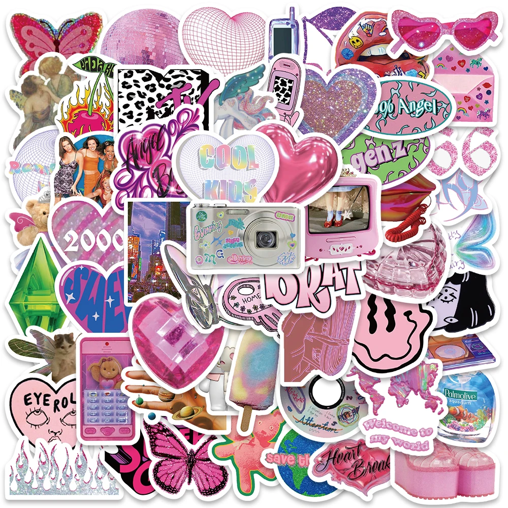 58pcs Vintage Laser Leopard Love Y2K Girl Stickers Aesthetic Motorcycle Travel Luggage Guitar Skateboard 2000s Sticker Decal