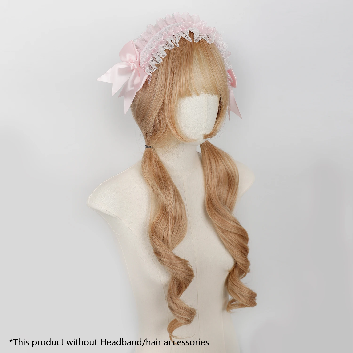 Lolita Sweet Cute Anime Cosplay Wig Light Blonde Long Curly Pigtails Synthetic Hair for Halloween Costume Party