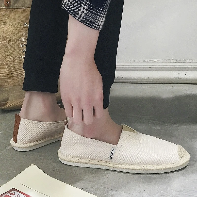 Summer/Spring Men's Breathable Linen Casual Shoes Old Beijing Cloth Shoes Canvas Leisure Flat Fisherman Driving Shoes Walking