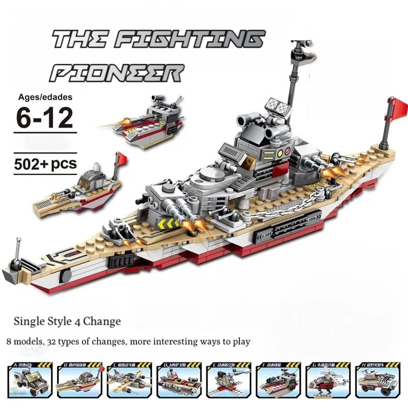 Military Ship Army Ocean Cruiser Warship Building Blocks Aircraft Weapon Ship Bricks City Toys for Children Boy Christmas Gift