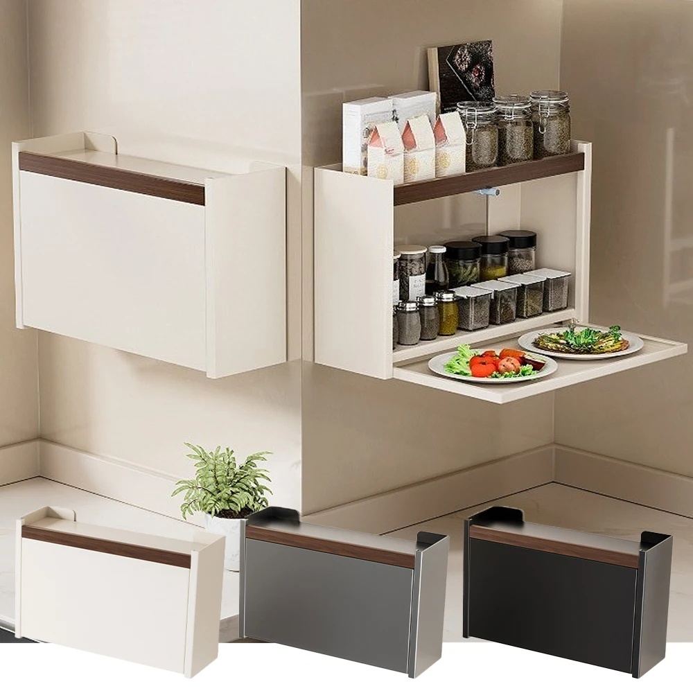 

Wooden Wall Mounted Storage Rack 2 Layer Kitchen Seasoning Rack Large Capacity Storage Shelf for Kitchen Bathroom Laundry Room