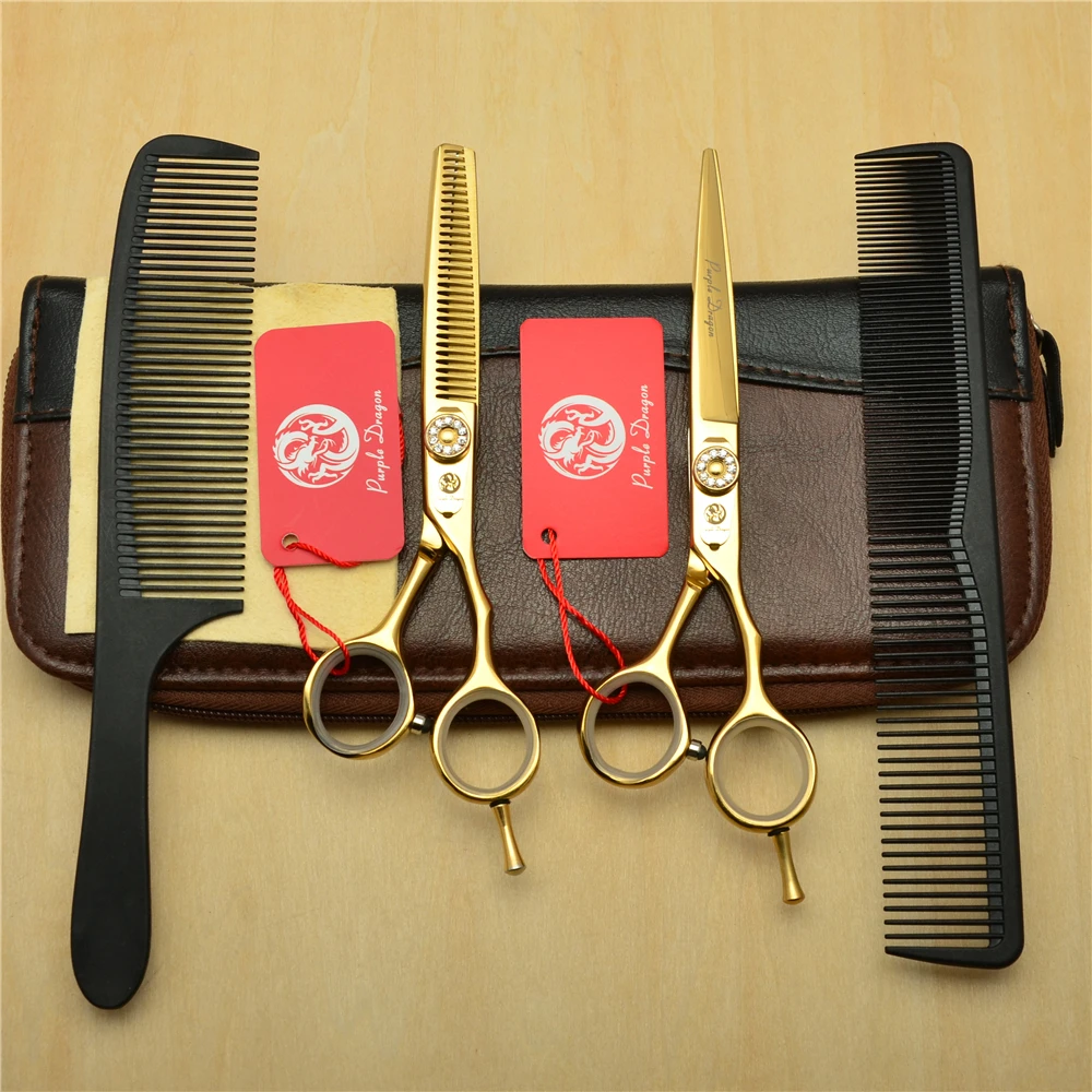 Professional Hairdressing Scissors Purple Dragon Japan 440C Gold Hair Cutting Shears Barber Thinning Scissors Dropshipping Z1020