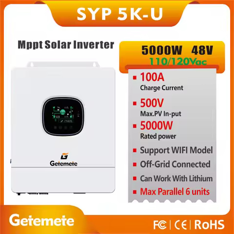 GTMT 5000W 48V 120V PV Max Input 500VDC Solar Hybrid Inverter Pure Sine Wave Off-Grid/Grid-Tie Inverter Mppt 100A Charge Current