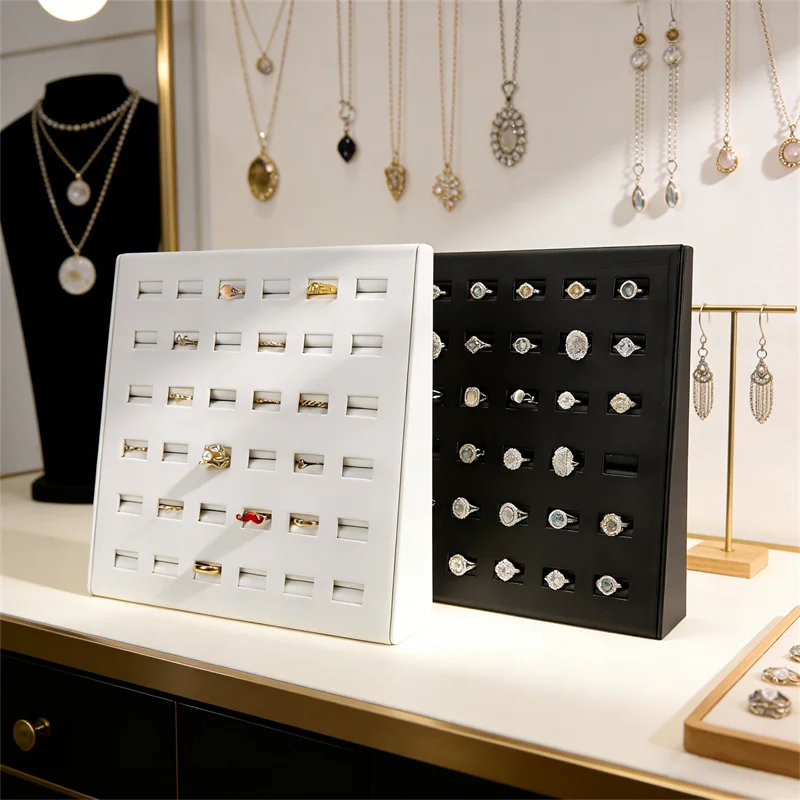 

High Quality White PU Leather Jewelry Storage Display Tray Ring Storage Display Props Jewelry Store Window Counter Display Tray
