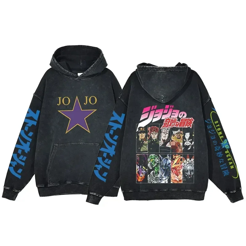 أنيمي هوديس للرجال النساء خمر حمض غسل البلوز القمم مقنعين البلوز مع جيب الكنغر عادية Harajuku الشارع الشهير #3