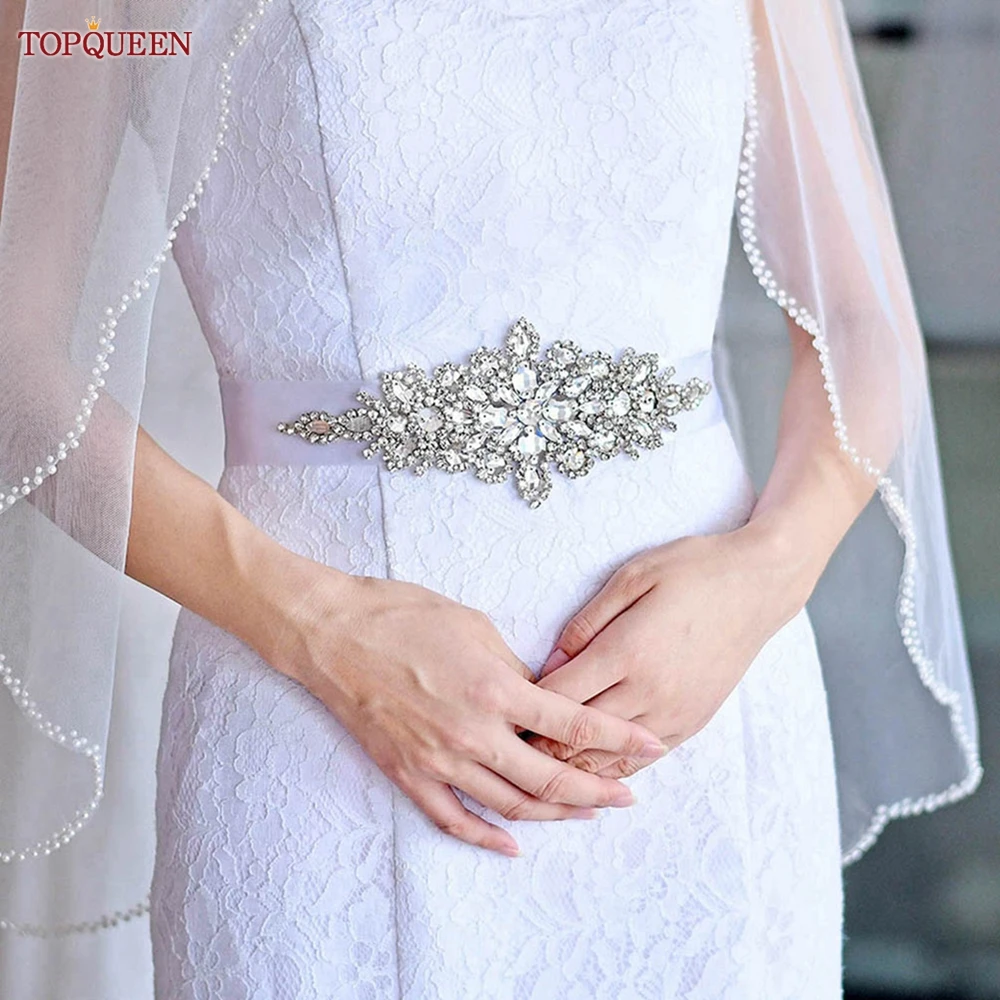 TOPQUEEN S01 Bridal Wedding Belts Luxury Silver Rhinestone Girdles for Women Dress Female Accessories Bridesmaid Sequin Belt