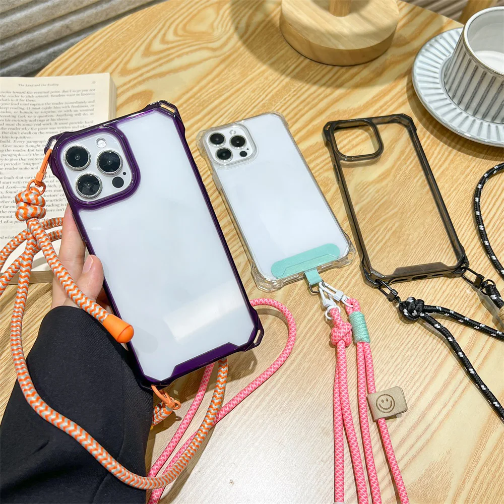 Stoßfest Transparent Lanyard Telefon Fall Für iPhone 17 Pro 16 Pro Max 13 11 15 14 12 Air 17promax 16promax TPU PC Abdeckung Coque