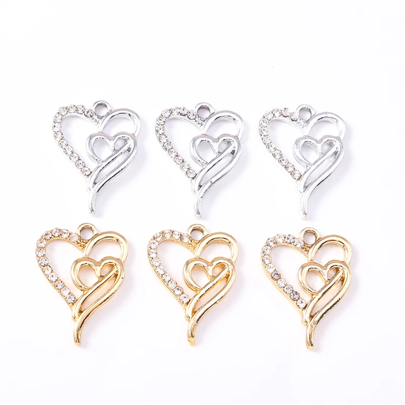 

Duarte 20Pcs/Lot Cute Crystal Metal Hollow Love Heart Charms Pendants for Jewelry Making Necklaces Earrings DIY Craft Supplies